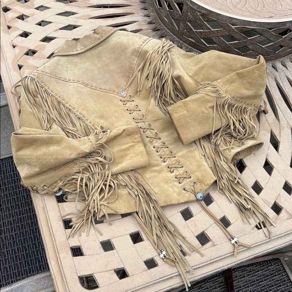 Cripple Creek M L tan suede braided fringe coat - Picture 7 of 17